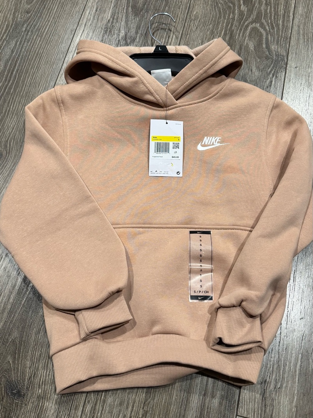 NWT Kids Nike Peach/Tan Pullover Hoodie with White Logo